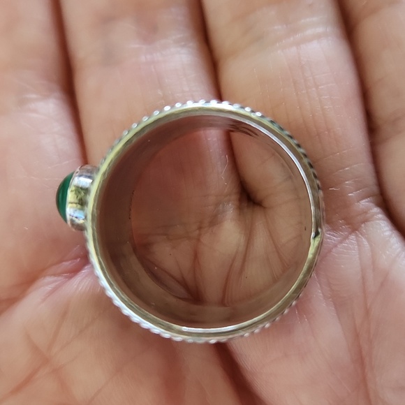 Sterling Malachite Wide Boho Bali Style Cigar Band Ring sz 8 - Picture 6 of 16